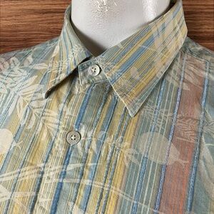 Tori Richard Shirt Mens Large Short Sleeve Tropical Cotton Rayon Embroidered S9